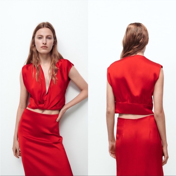 ZARA Red Low V Cut Crop Top | NWT - Picture 2 of 9